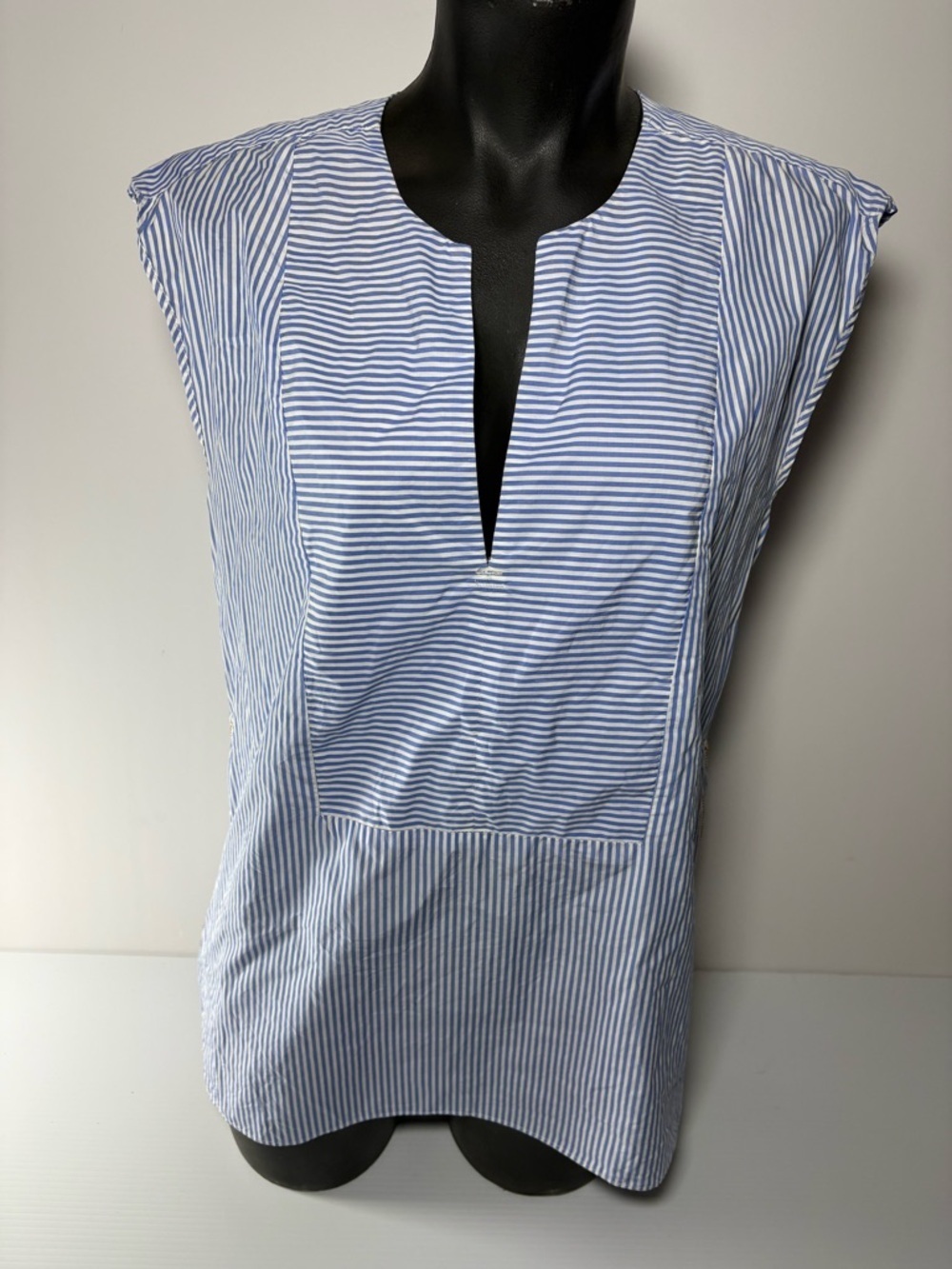 J. Crew Blue and White Striped Cap-Sleeve Popover Blouse